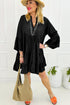 Chambray Ruffled 3/4 Sleeve Tiered Split V Neck Mini Dress